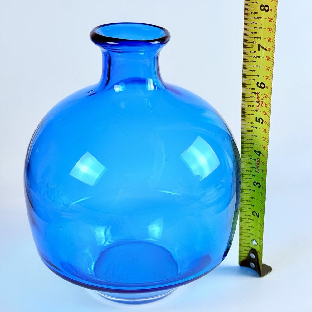 VINTAGE Aqua Blue Art Glass Vase 7.5” Mid Century Modern Style Hand Blown MCM - Picture 6 of 8